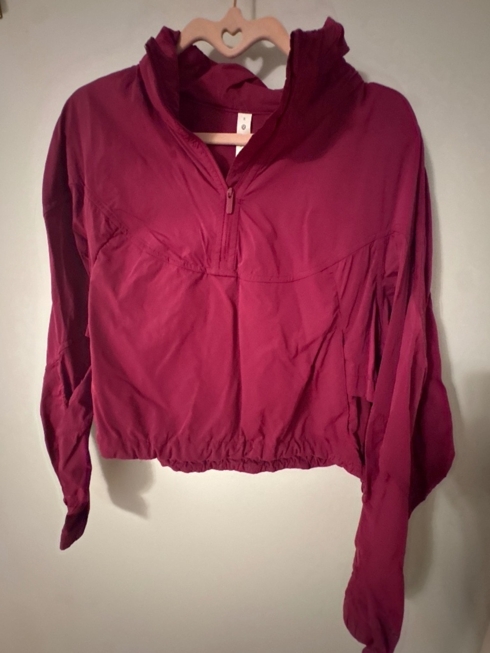Lululemon Raspberry Pink Cropped Windbreaker Jacket Half Zip Hooded Size 8